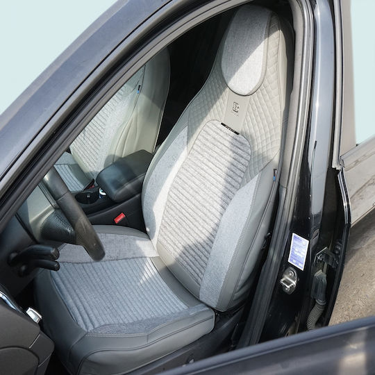 Set Premium De Huse Scaune Auto Blaze Luxor Model Sportiv Design Universal Ergonomic Piele Ecologică Inserții Textile Culoare Crem Gri