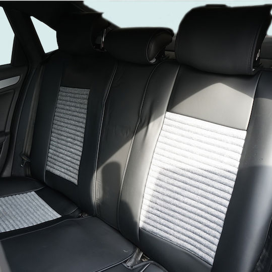 Set Premium De Huse Scaune Auto Blaze Prime Model Sportiv Design Universal Ergonomic Piele Ecologică Inserții Textile Culoare Negru Gri