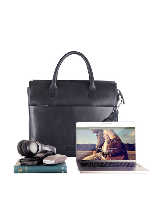 Leder Damen Schultertasche Schwarz