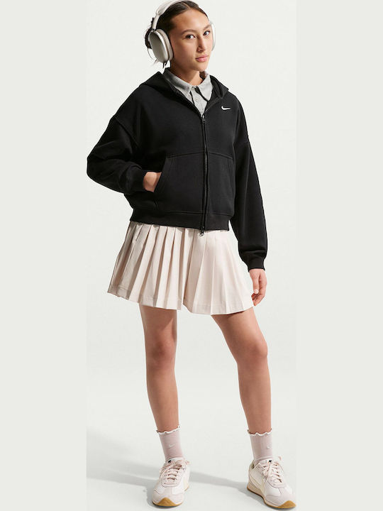 Fleece Kinder-Sweatshirt Strickjacke mit Kapuze und Taschen Schwarz