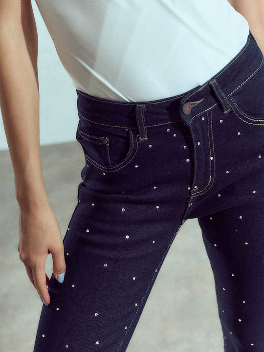 Celestino Capri din Denim pentru Damă Strass Slim Fit Albastru Închis