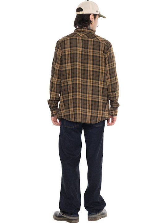 Long Sleeve Flannel Shirt In Regular Fit Checked Brown