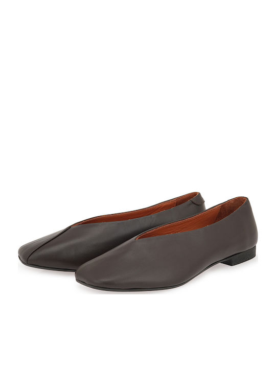 Leather Women's Ballerina Shoes In Brown Colour