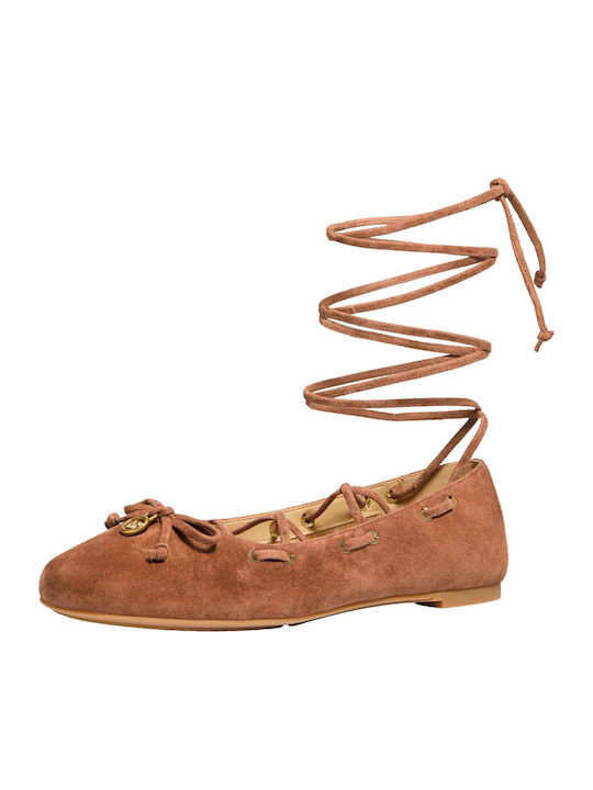 Damen Ballerinas Aus Leder In Tabac Braun Farbe