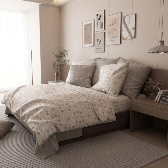 Charalambidis Textiles Salonica Σεντόνι King Size με Λάστιχο 180x200+30εκ. Γκρι
