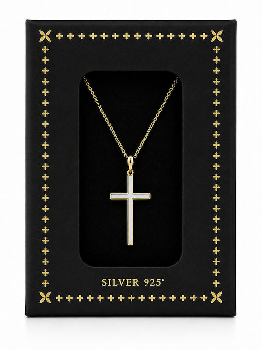 Ulysses Silber Kreuz 925 Vergoldet 14k Weiß Emaille