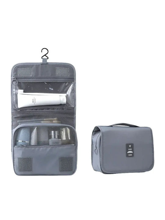 Abyz Faltbarer Kulturbeutel Reise Make-up Tasche Haken Wasserdicht Mehrere Fächer Graues 24x19cm
