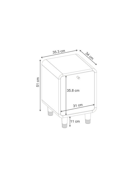 Doro Wooden Beige Bedside Table 35.3x34x51cm