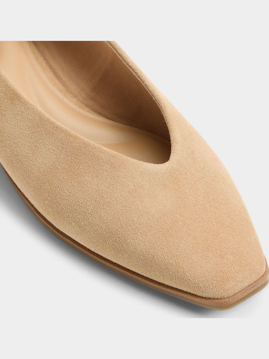 Suede Damen Ballerinas Spitz zulaufend Beige