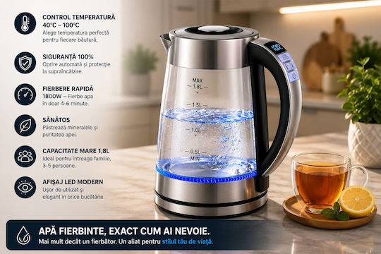 Fierbător 1.8lt 1800W Argintiu