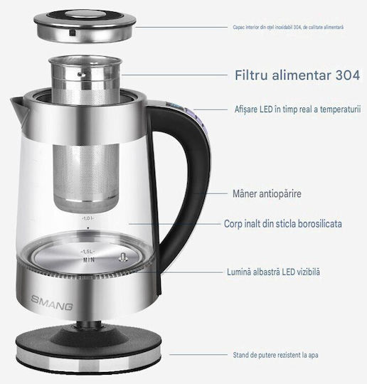 Fierbător 1.8lt 1800W Argintiu