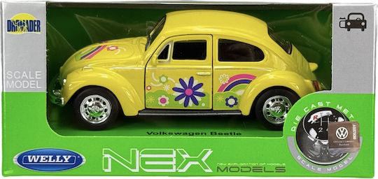 Welly VW Volkswagen Beetle Жълт Покрив Цветя 1:34 42343