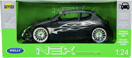 Welly Peugeot 206 Statische Modelle Maßstab 1:24 22486 Schwarz Matt