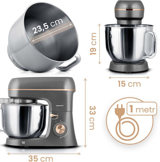 Berdsen Küchenmaschine 1400W mit Rostfreiem Schüssel 6lt Grau