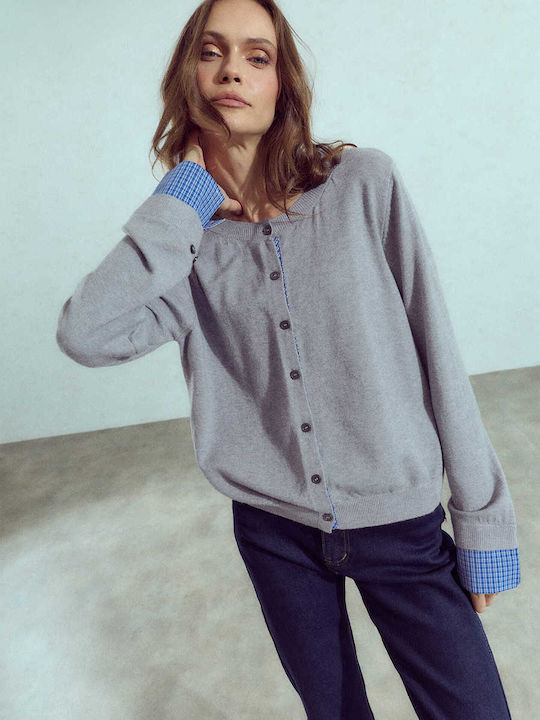 Celestino Gestrickte Damen Strickjacke Kariert Mit Details Grau