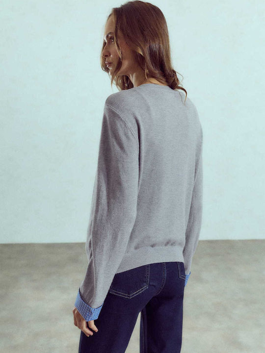 Celestino Gestrickte Damen Strickjacke Kariert Mit Details Grau