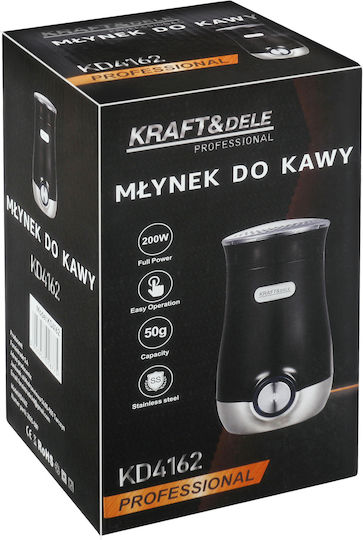 Kraft & Dele Râșniță Electrică de Cafea 200W cu Capacitate de 50gr Neagră
