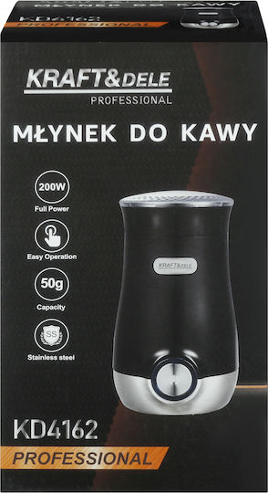 Kraft & Dele Râșniță Electrică de Cafea 200W cu Capacitate de 50gr Neagră