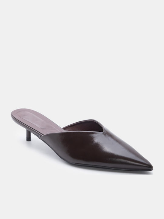Mules With Low Heel In Brown Colour