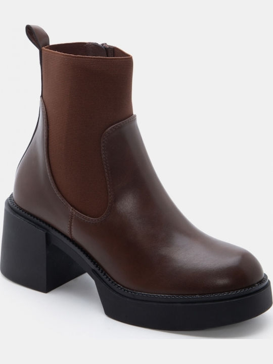Wildleder Damen Chelsea-Stiefel mit mittlerem Absatz Braun