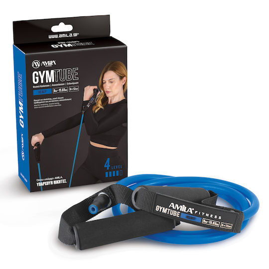 AMILA Λάστιχο Γυμναστικής Σωληνωτό Σκληρό με Λαβές Μπλε 1.4m
