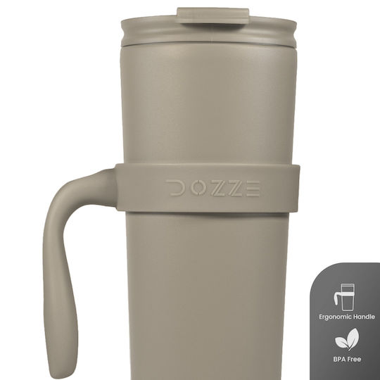 Monochrome Edition Handled Tumbler Θερμός Ανοξείδωτο BPA Free 592ml Almond Beige με Καλαμάκι και Λαβή