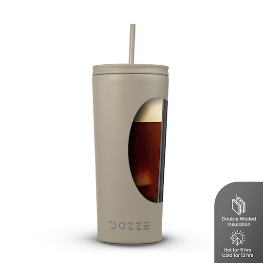 Monochrome Edition Handled Tumbler Θερμός Ανοξείδωτο BPA Free 592ml Almond Beige με Καλαμάκι και Λαβή
