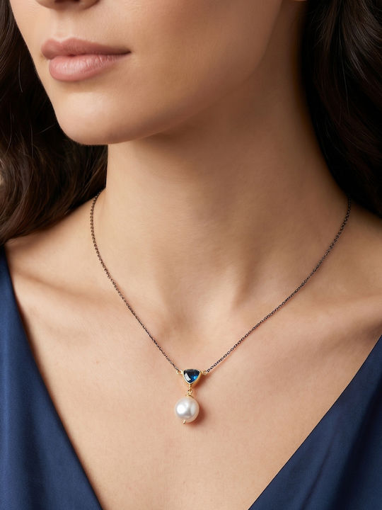 Kiriakos Gofas Necklace from Gold Plated Silver Blue Kiriakos Gofas Necklace from Gold Plated Silver Blue
