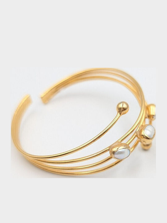 Grekas Women's Gold Plated Handcuff Bracelet with Pearls