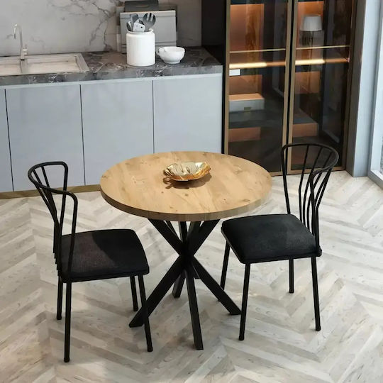 Asterixa Masă Rotundă pentru Bucătărie Din Lemn cu Ramă Metalică 70x70x74 cm