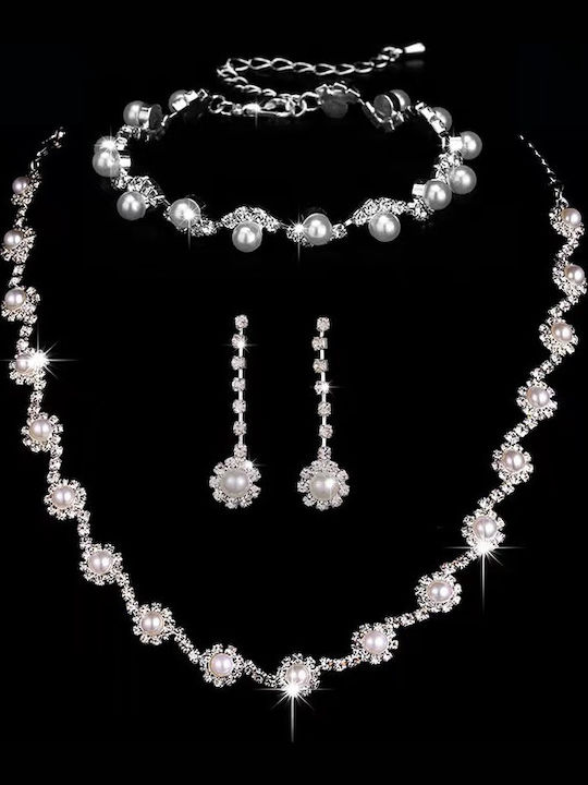 Set with Necklace Earrings & Bracelet with Pearls