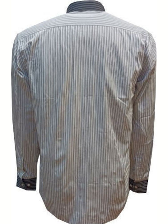 Long Sleeve Cotton Shirt in Regular Fit Striped White