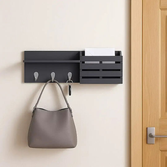 Wall Hanger Metal 3 Hooks Grey 60x10x15cm