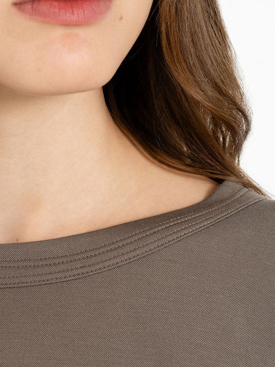 Damenbluse Baumwoll Langärmelig Taupe