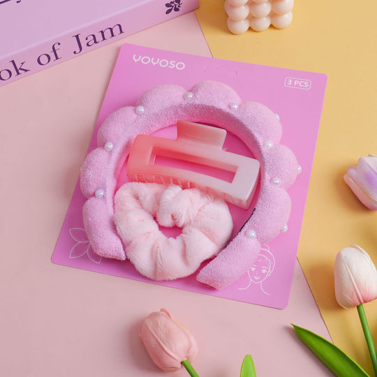 Set 3 Stück – Make-up-Ständer Haarstyling Wolken Klammer Scrunchie – Rosa