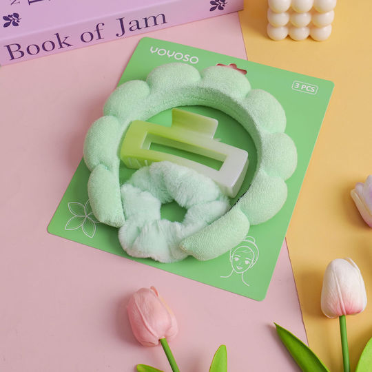 Set 3 Piese – Bentiță pentru Păr Machiaj Nor Clame Scrunchie – Roz
