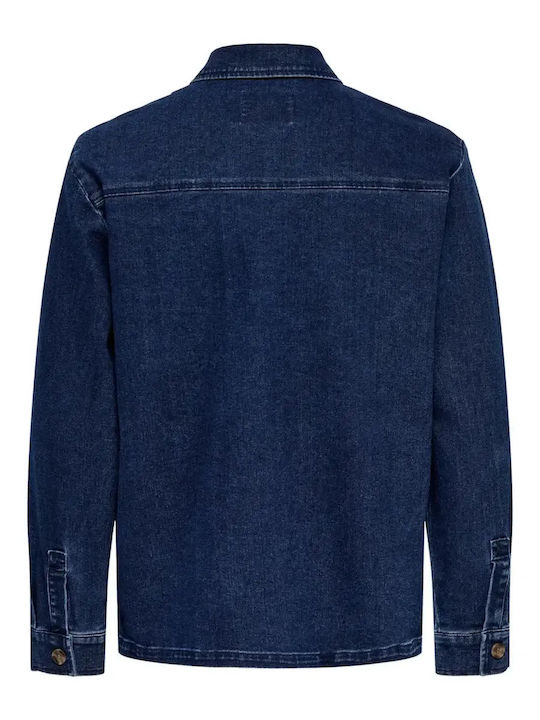 Long Sleeve Denim Overshirt in Regular Fit Dark Blue Denim