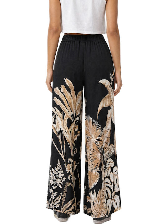 Moutaki Women's High Rise Fabric Capri Trousers Floral White Black Beige Moutaki Women's High Rise Fabric Capri Trousers Floral White Black Beige