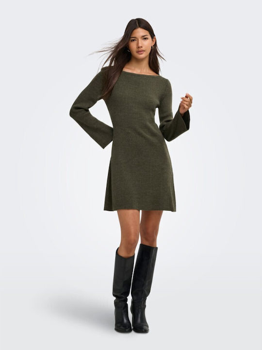 Mini Knitted T-Shirt Dress Burnt Olive