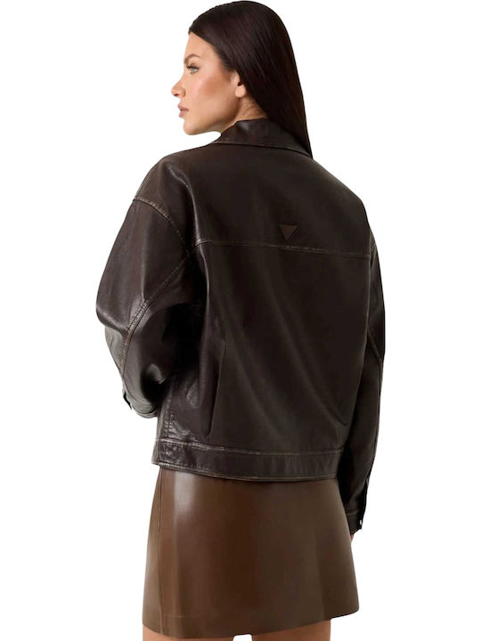 Guess Μπουφάν από Δερματίνη Brown