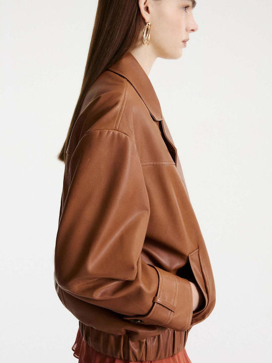Women's Leather Jacket for Winter Brown