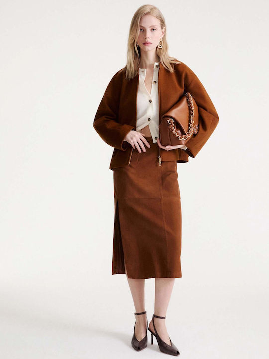 Short Women's Bomber Jacket Brown