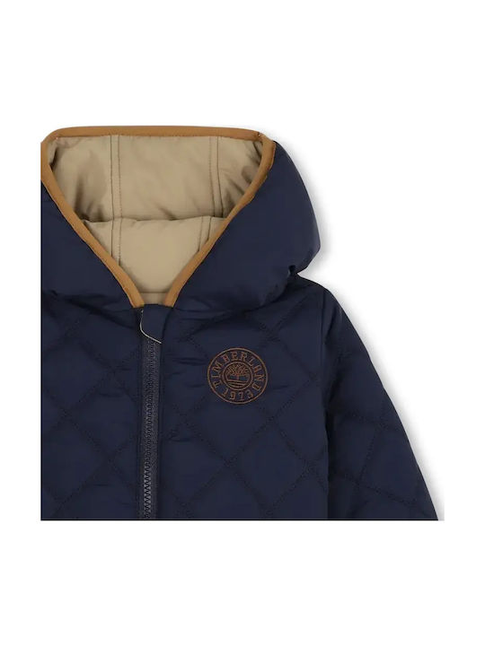 Kids Casual Short Double Sided Jacket Blue-Beige