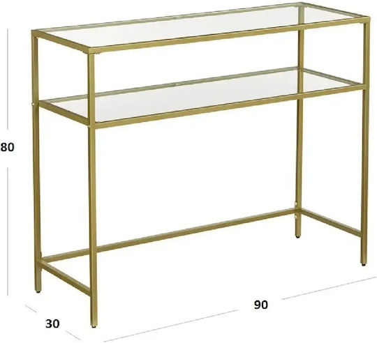 Consolă Metalică cu Suprafață din Sticlă Auriu M80xP30xÎ90cm