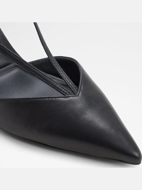Leder Pumps mit Mittelhohem Absatz Schwarz