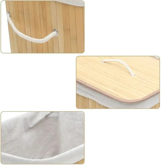 Bambus-Aufbewahrungskorb mit Deckel Beige 35x25x25cm