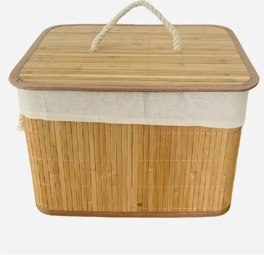 Bambus-Aufbewahrungskorb mit Deckel Beige 35x25x25cm