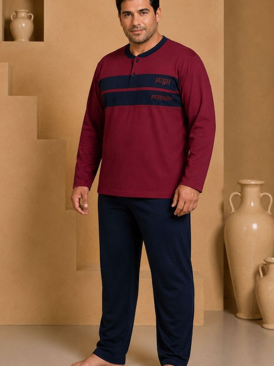 Rimoli Plus Size Χειμερινή Ανδρική Πιτζάμα Μπορντο