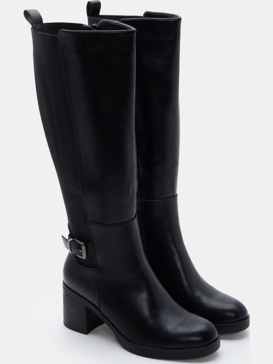 Wildleder Damenstiefel mit Mittelhohem Absatz Schwarz
