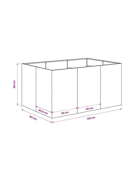 vidaXL Γλάστρα Μεταλλική Ασημί 120x80x60εκ.